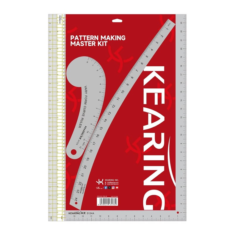 KEARING Fashion Designer's Ruler Kit, French Curve Ruler for Pattern Making, Light Aviation Aluminum Hip Curve Ruler, L-Square Ruler, Vary Form Curve Ruler for Pattern Making Sewing,Quilting - Image 1